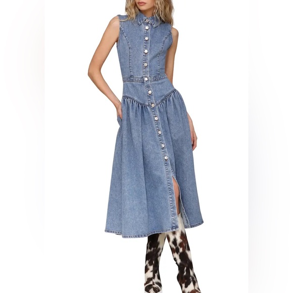 Avec Les Filles Sleeveless Snap Front Midi Dress Size 8